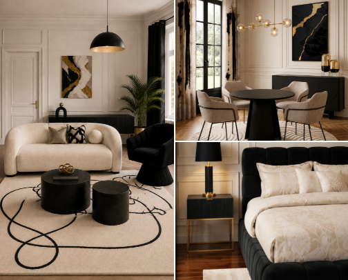 UNIVERS OMBRE | DÉCORATION NOIR, BIEGE & DORÉ cover photo collage