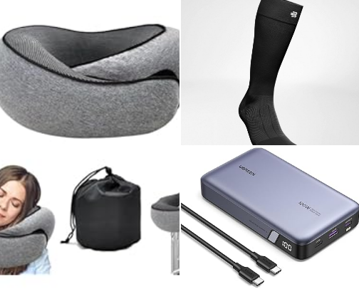 Must-Have travel essentials for long flights cover photo collage