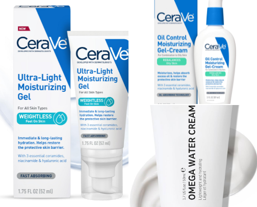 My Favorite Water-Based Moisturizers for Acne-Prone Skin!🫧 cover photo collage
