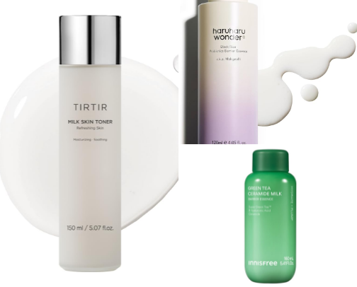 🥛 Best Korean Milky Toners for Dry & Dehydrated Skin 🤍✨ cover photo collage