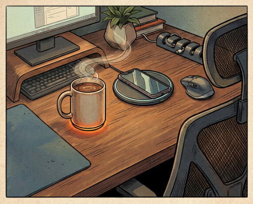 Smart Desk Essentials: Charging, Heated Mugs and Ergonomic Upgrades cover photo collage
