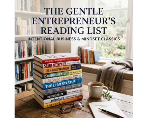 The Gentle Entrepreneur’s Reading List: Intentional Business & Mindset Classics cover photo collage