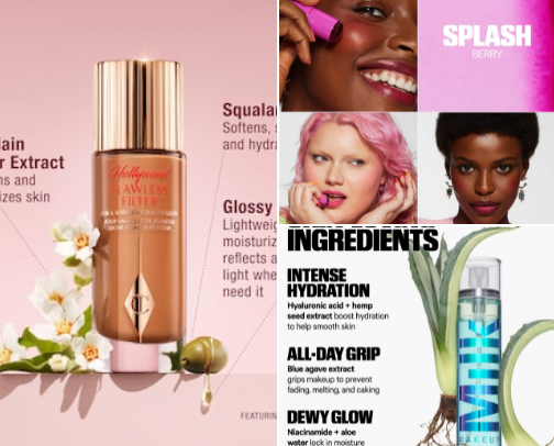 dewy makeup products cover photo collage
