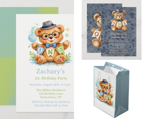 Teddy Bear and a ONE Banner Birthday Party cover photo collage
