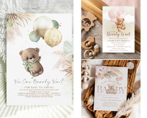 Teddy Bear Baby Shower Party Invitations cover photo collage