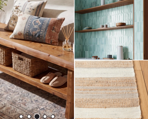 Canyon meets Coast: earthy terracotta, natural wood and coastal white decor. cover photo collage