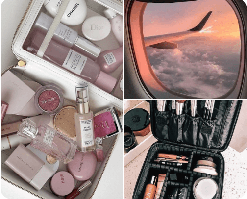 mini beauty products for travelling✈️🗺 cover photo collage