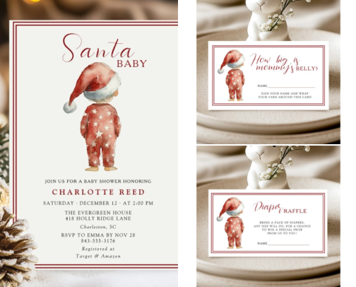 Santa Baby Christmas Baby Shower Ideas cover photo collage
