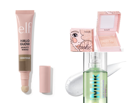 Trendy makeup items cover photo collage