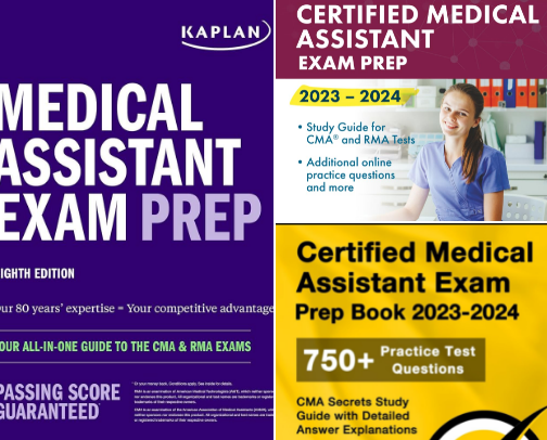 Save & Read - Medical Assistant Exam Prep: Your All-in-One Guide to the CMA & RMA Exams (Kaplan Test Prep) companions cover photo collage