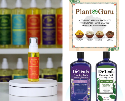 Natural Skin Oils, butters and bath salts for the care and comfort of sensitive skin. cover photo collage