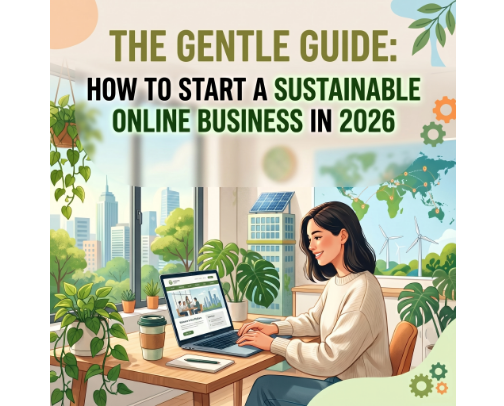The Gentle Guide: How to Start a Sustainable Online Business in 2026 cover photo collage