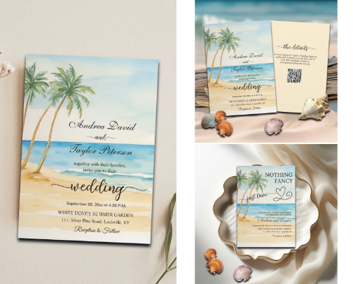 Watercolor Beach and Palm Trees Wedding Collection cover photo collage