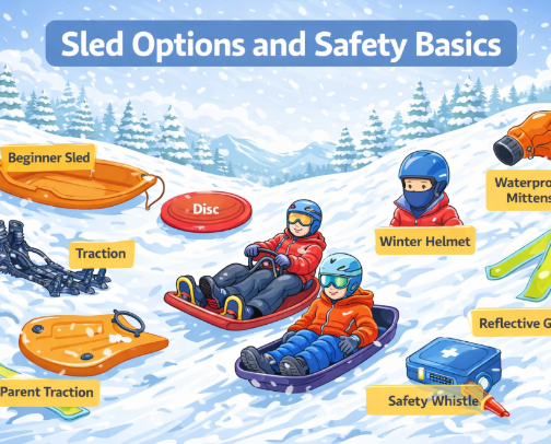 Best Sleds for Kids. Options by Age + Safety Must Haves cover photo collage