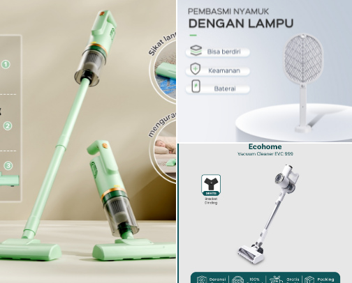 Cleaning tools and unique electronis cover photo collage