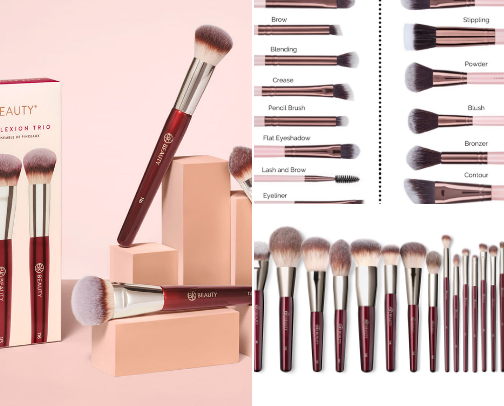 Beauty and makeup tools cover photo collage