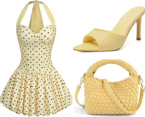 Yellow Polka Dot Halter Dress Summer Outfit cover photo collage