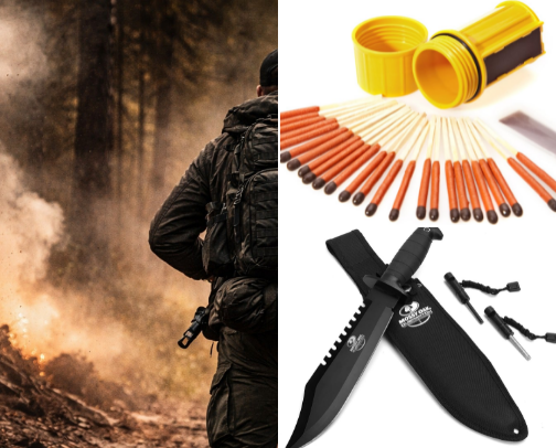 Pack Light. Survive Right: The 15 Essential Items For Your Outdoor Survival Kit. cover photo collage