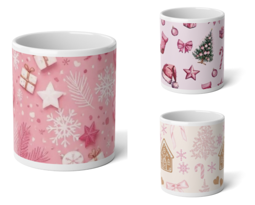 Girly Christmas Mugs | 20 oz Trendy Holiday Coffee Mugs cover photo collage