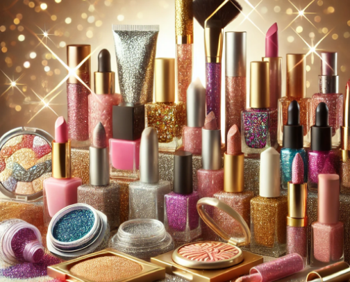 Cosmetics which are glitter based cover photo collage