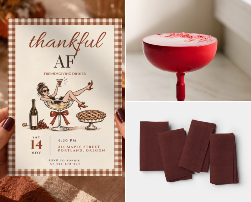 Coquette Friendsgiving Dinner Party Ideas cover photo collage