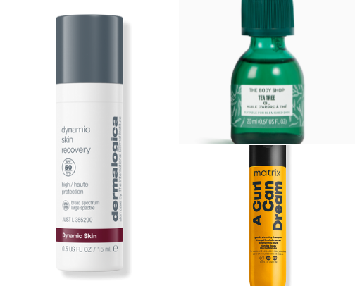 A millennial perimenopausal woman's current beauty buys to combat breakouts, reconnect with my naturally curly hair, and other fun side effects. cover photo collage