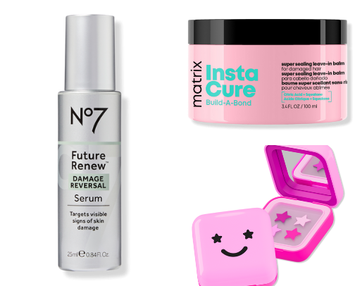 A millennial perimenopausal woman's current beauty buys to combat breakouts, dry hair and skin. cover photo collage