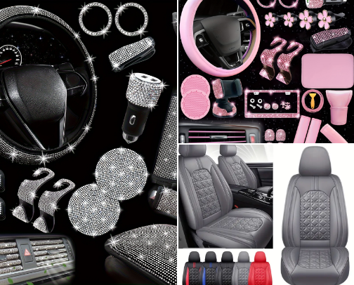 GLAM GIRLS GANG: 
PINK CAR ACCESSORIES — MAKE YOUR CAR BLING WITH STYLE cover photo collage