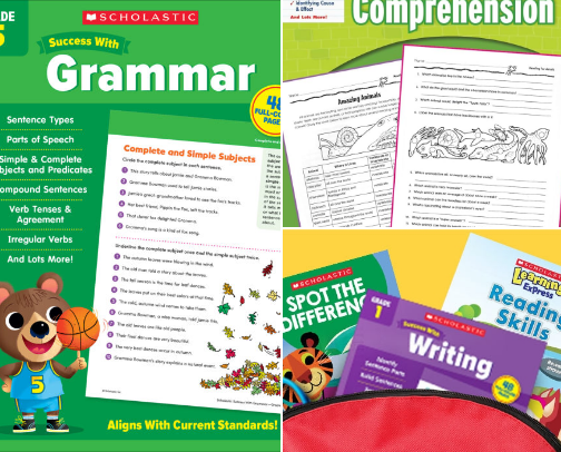 Read Now - Scholastic Success with Grammar Grade 5 Workbook Companion Language Resources for Kids cover photo collage