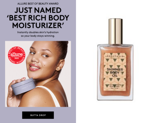 Hot 🔥 products that make your skin shimmer while also moisturizing your skin cover photo collage