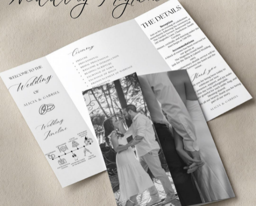 Elegant wedding program photo Gatefold edit in Canva cover photo collage