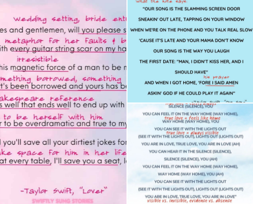 Swiftie songs for when you're in love cover photo collage