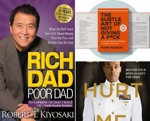 “From Wealth to Wonder: Reads That Inspire Growth & Escape” cover photo collage