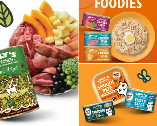 Nutritious pet food items cover photo collage