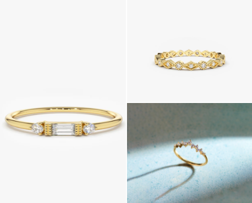 Gold stacking rings I found while wedding band shopping cover photo collage