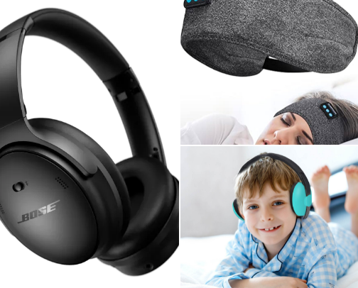 Noise cancelling headphones cover photo collage