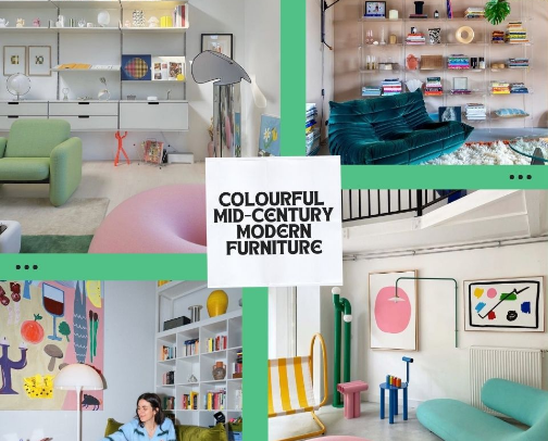 Colourful Mid-Century Modern Furniture 🛋💛🧡 cover photo collage