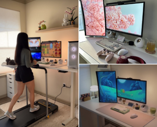 my cozy gaming desk setup cover photo collage