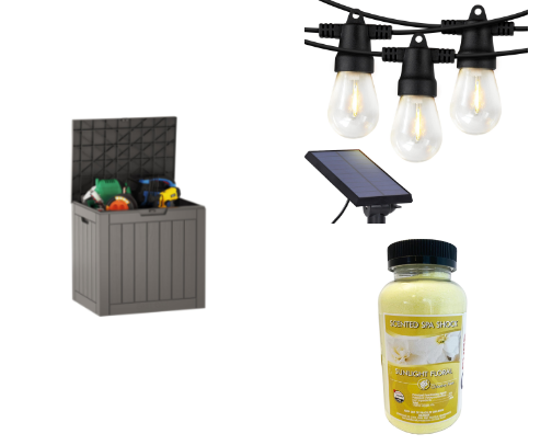 Must have items to keep around my outdoor patio to enjoy my hot tub cover photo collage