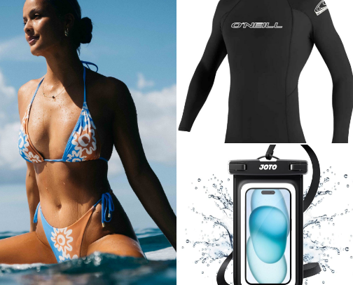 Beach, Surf & Kitesurf Travel Essentials. Gear for Sun, Waves & Adventure 🏄‍♀️🌞 - 25+ Items cover photo collage