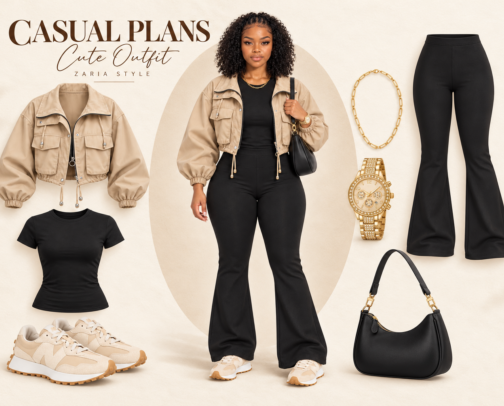 Casual Plans, Cute Outfit 🤎 | Khaki Jacket & Flare Pants cover photo collage