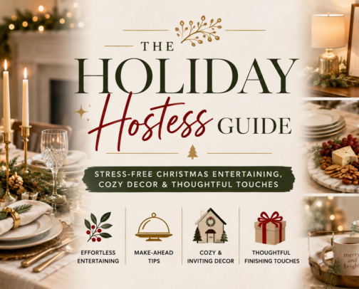 The Holiday Hostess Guide: Stress-Free Christmas Entertaining & Cozy Decor cover photo collage