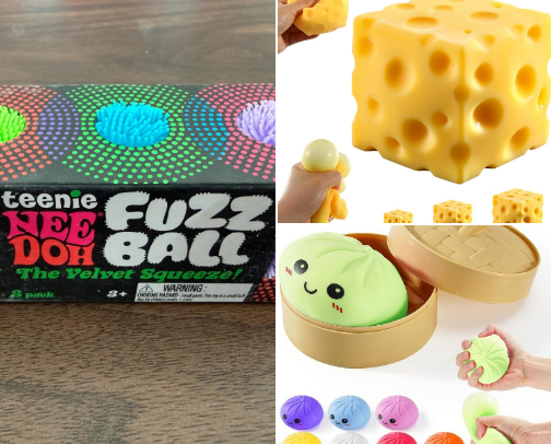 Squishies fidgets and anxiety toys cover photo collage