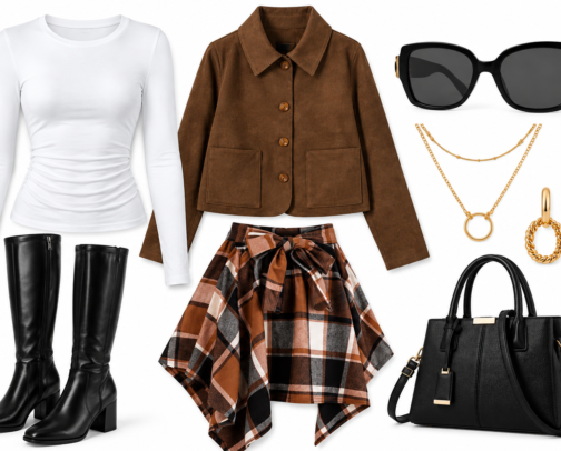 Plaid Skirt & Boots cover photo collage