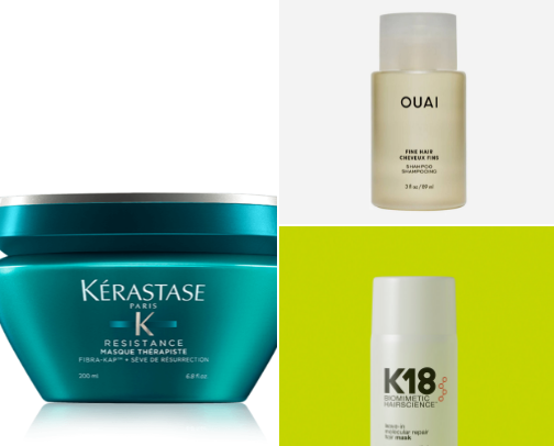 Products for damaged hair cover photo collage