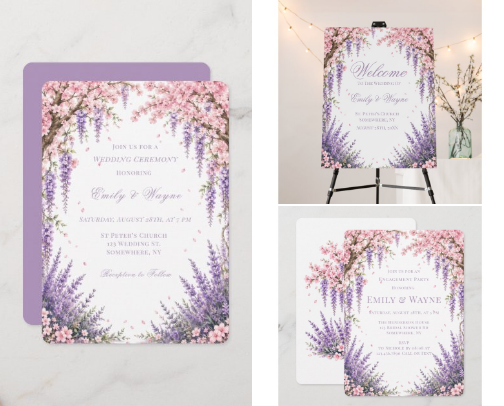 Cherry Blossom & Lavender Floral Wedding cover photo collage