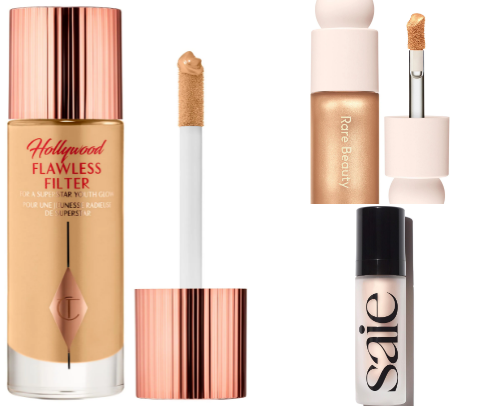 Glowy makeup products cover photo collage
