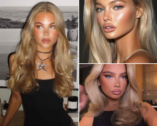 Scandinavian makeup look products cover photo collage