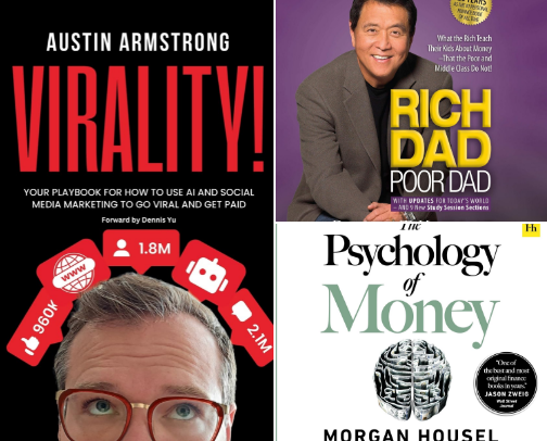 Must read books for financial and business start-ups and success cover photo collage