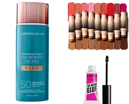 Simple everyday makeup products cover photo collage